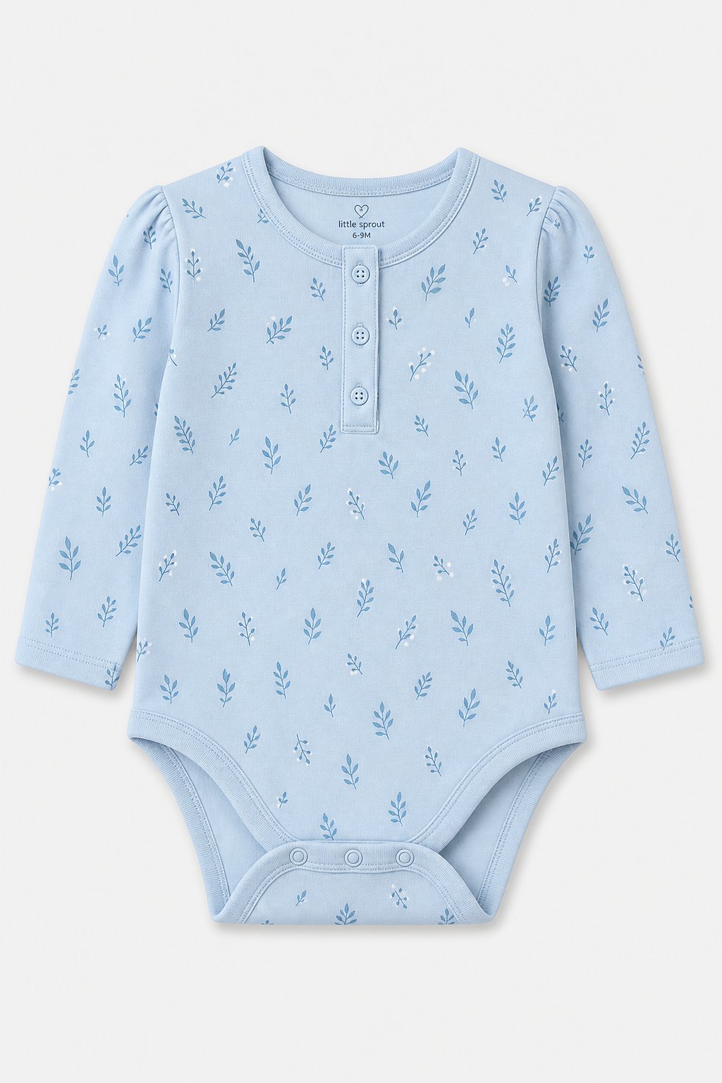 Powder Blue Botanical Print Henley Bodysuit