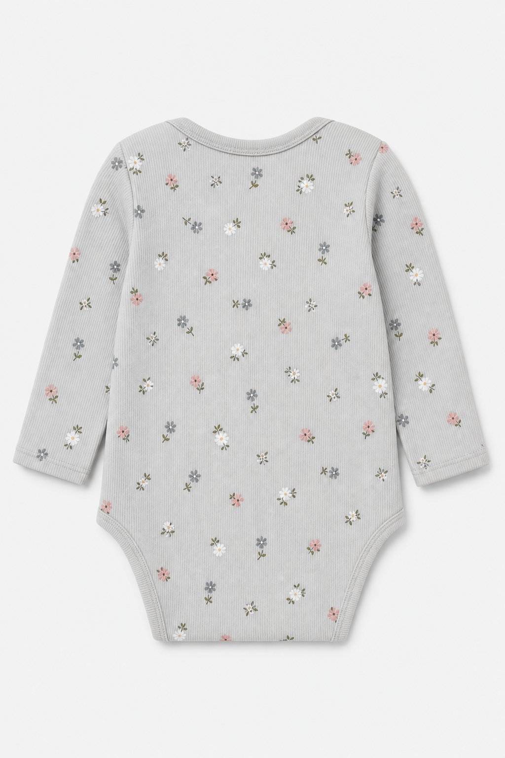 Light Grey Floral Print Ribbed Bodysuit view 2