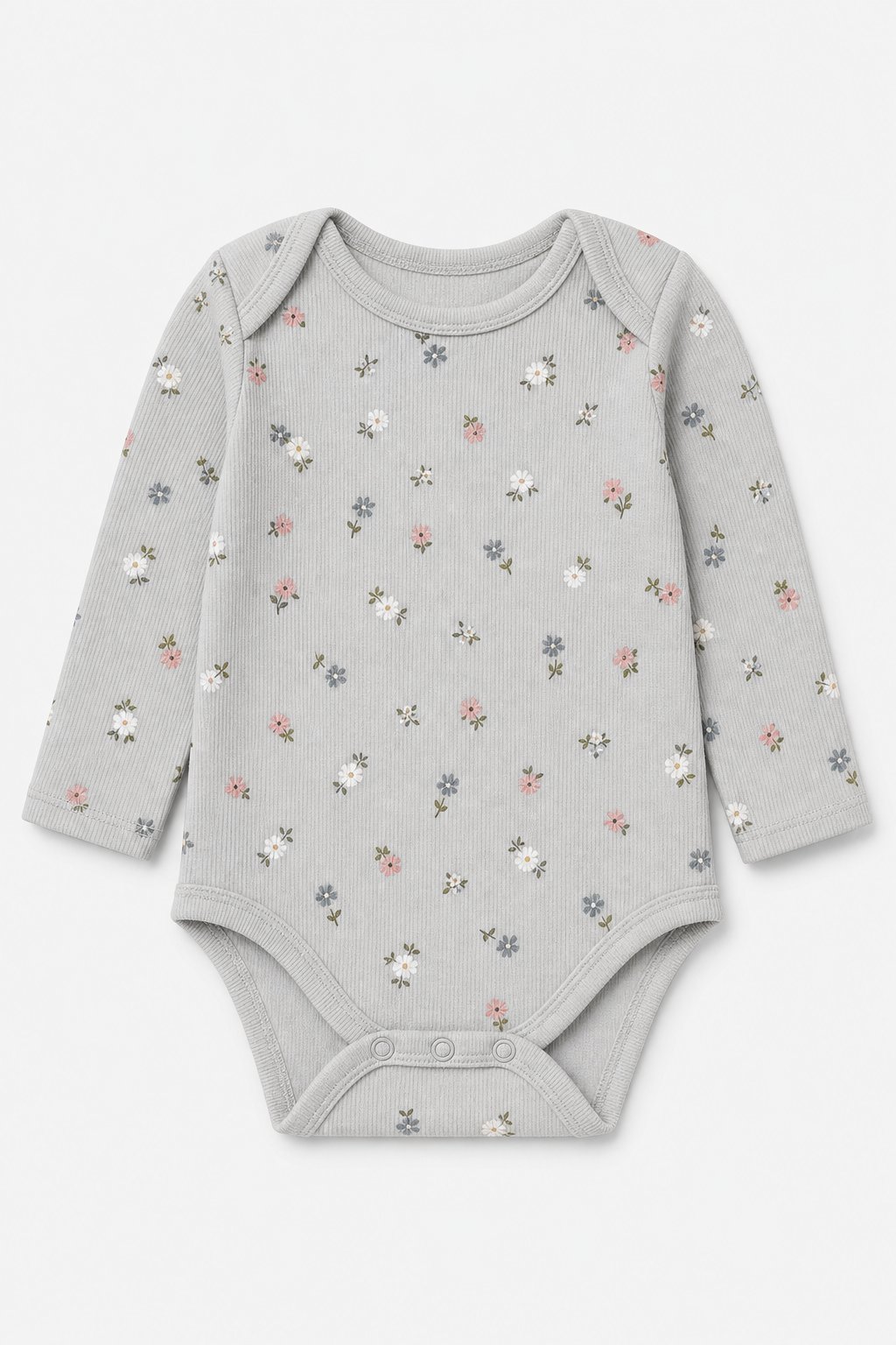Light Grey Floral Print Ribbed Bodysuit
