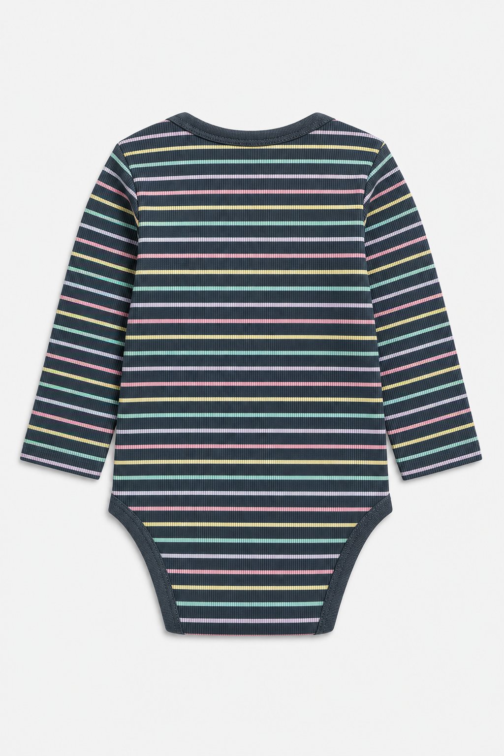 Charcoal Rainbow Stripe Long-Sleeve Bodysuit view 2