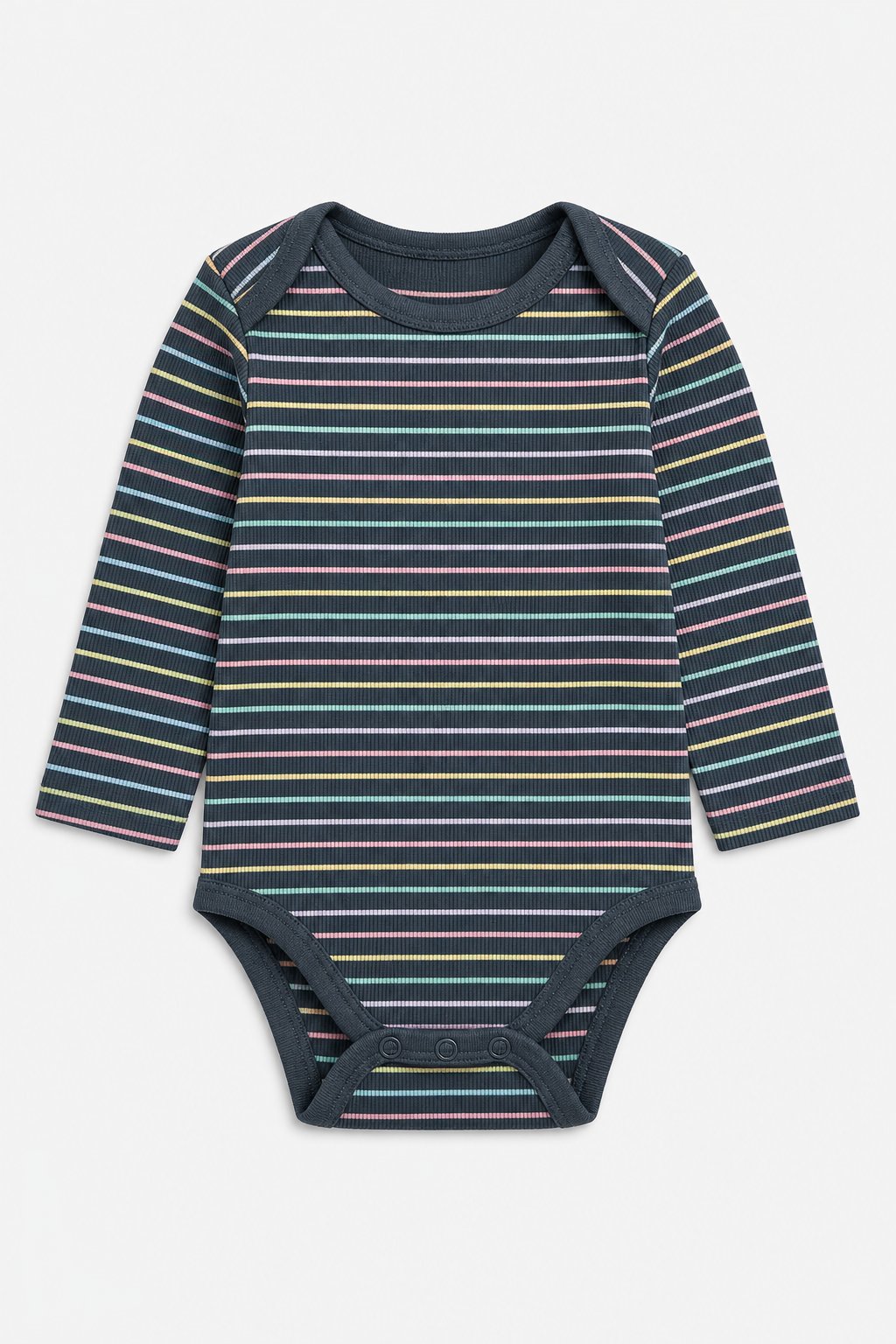 Charcoal Rainbow Stripe Long-Sleeve Bodysuit