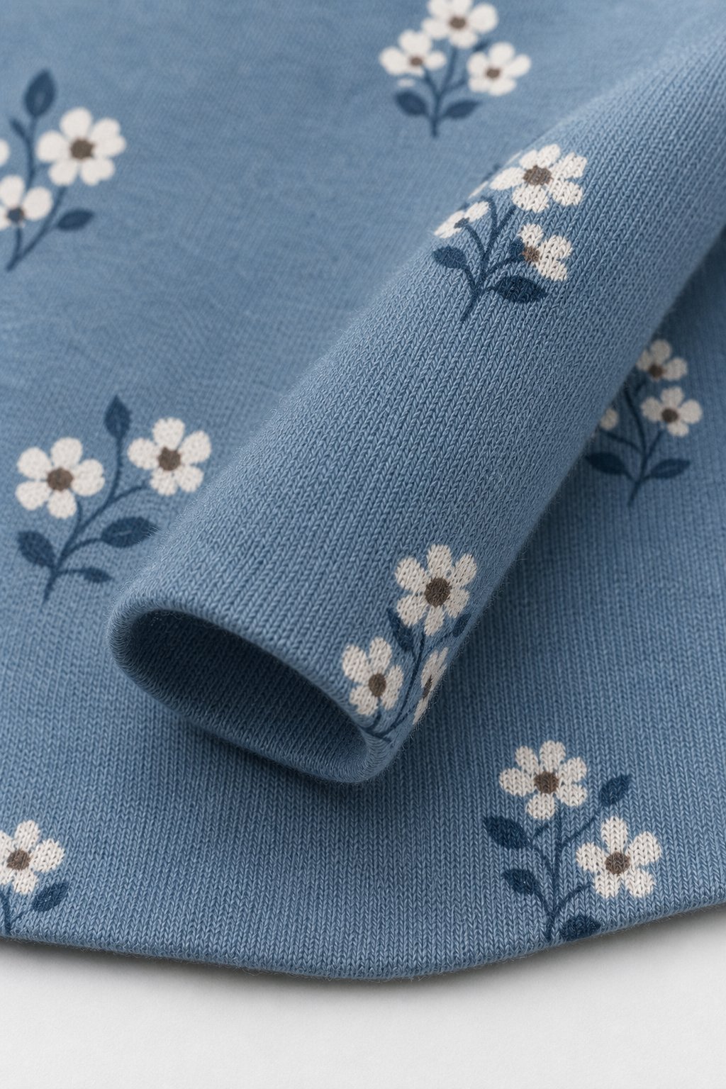 Denim Blue Floral Print Peplum Top view 3