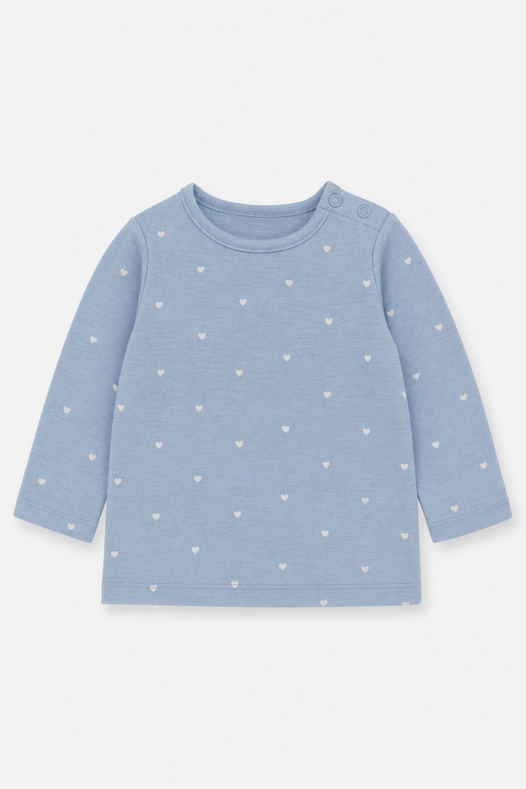 Faded Denim Blue Heart Print Ruffle-Sleeve Top