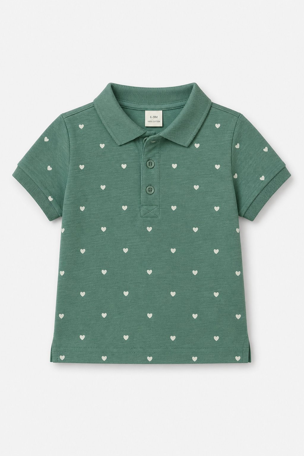 Spruce Green Heart Print Polo Shirt