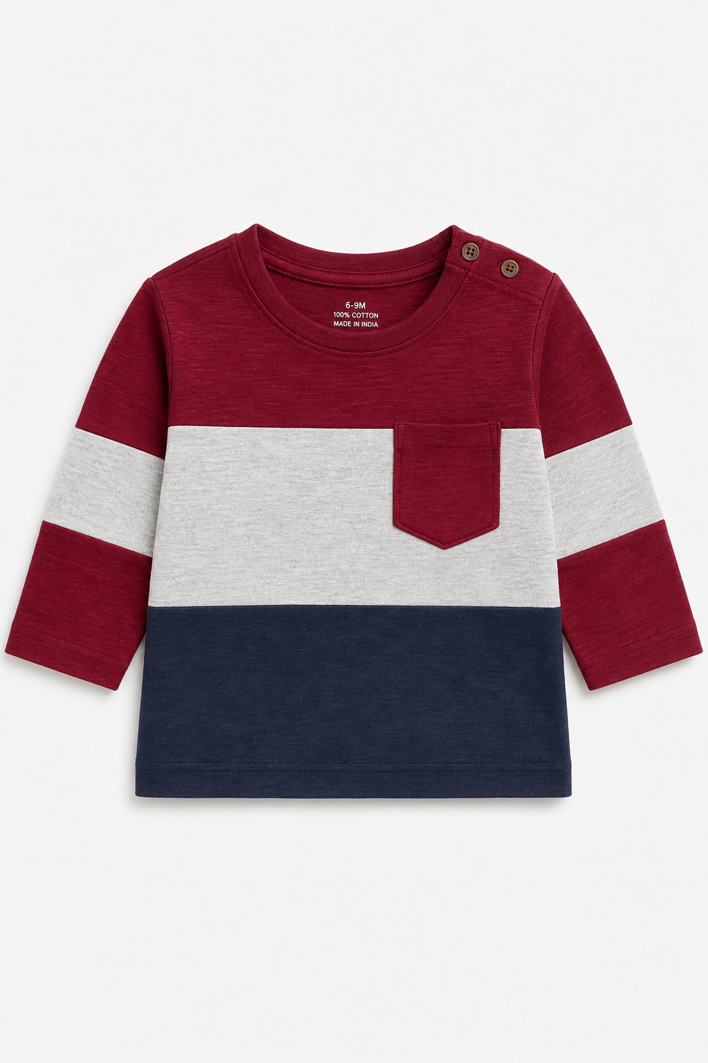 Burgundy Color-Block Ruffle-Sleeve Top
