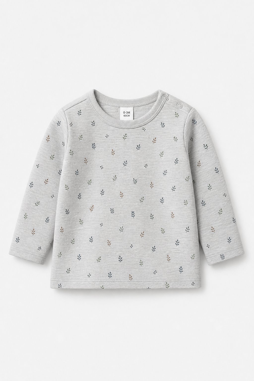 Light Grey Botanical Print Long-Sleeve Tee