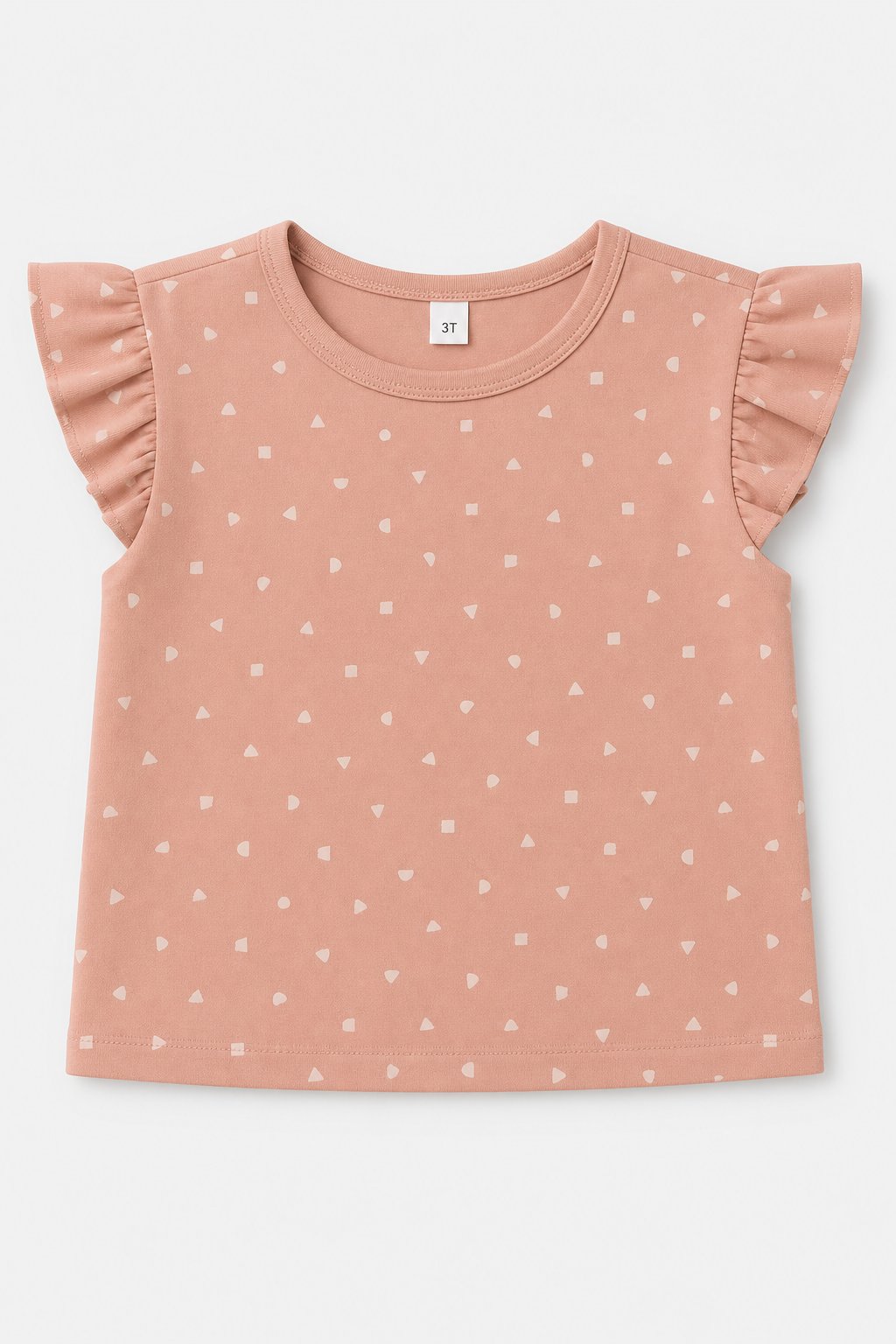 Dusty Rose Abstract Geometric Ruffle-Sleeve Top