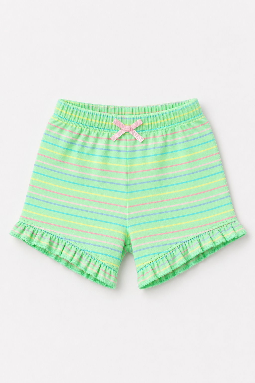 Mint Green Rainbow Stripe Knit Shorts