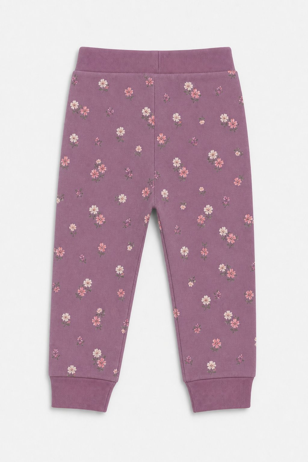 Dusty Plum Floral Print Denim-Look Pants view 2