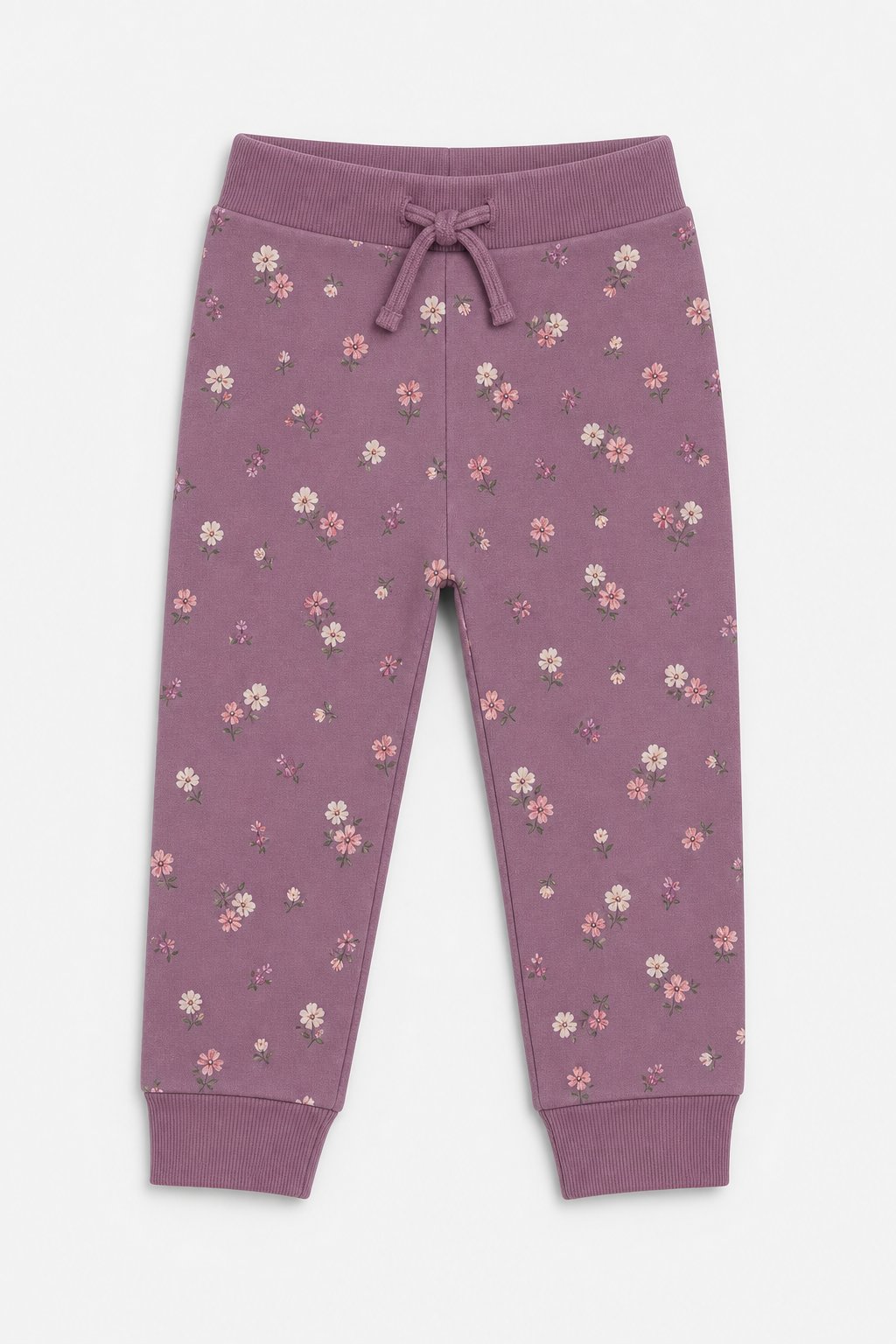 Dusty Plum Floral Print Denim-Look Pants