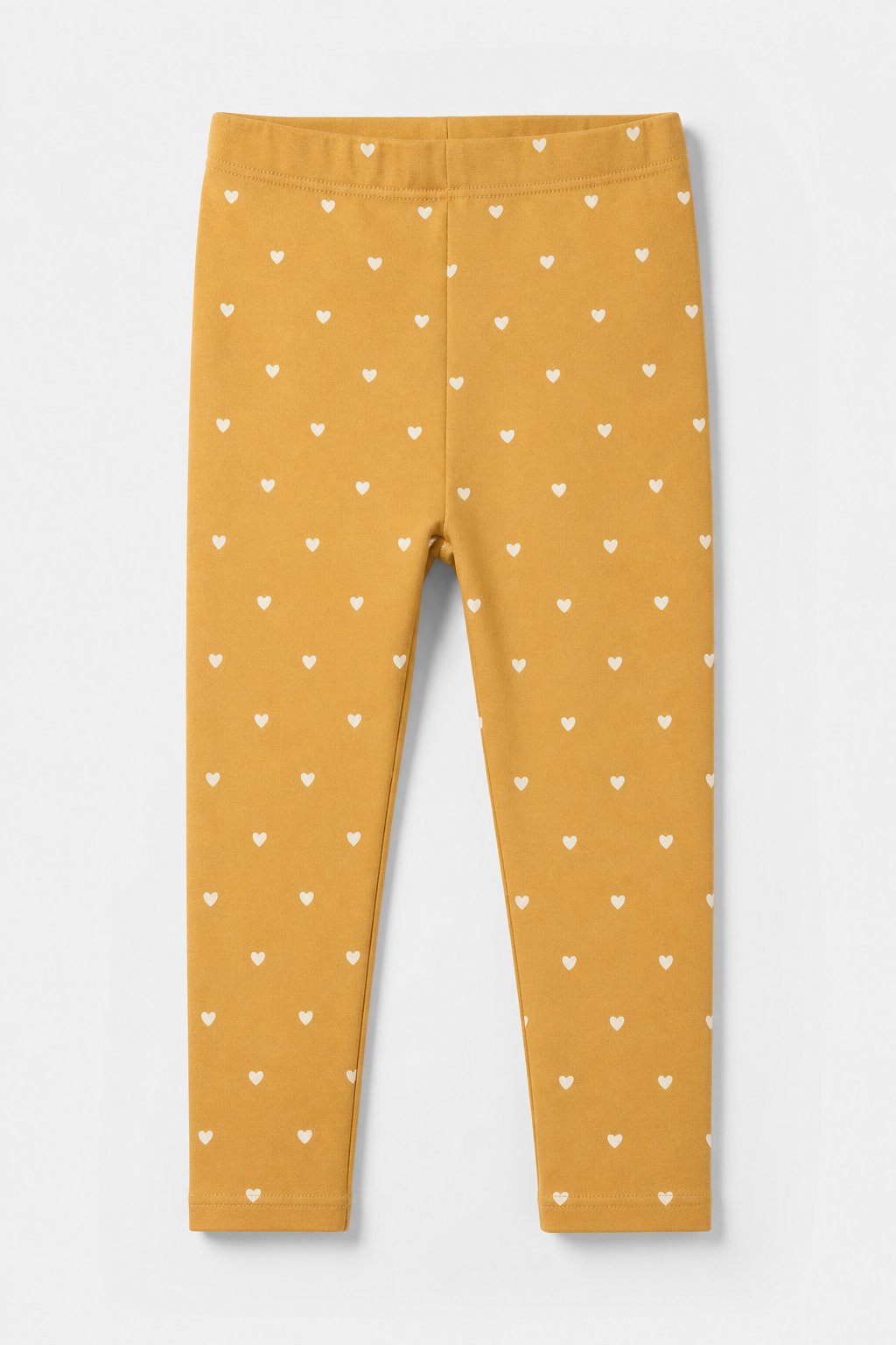 Warm Mustard Heart Print Ruffle-Hem Leggings