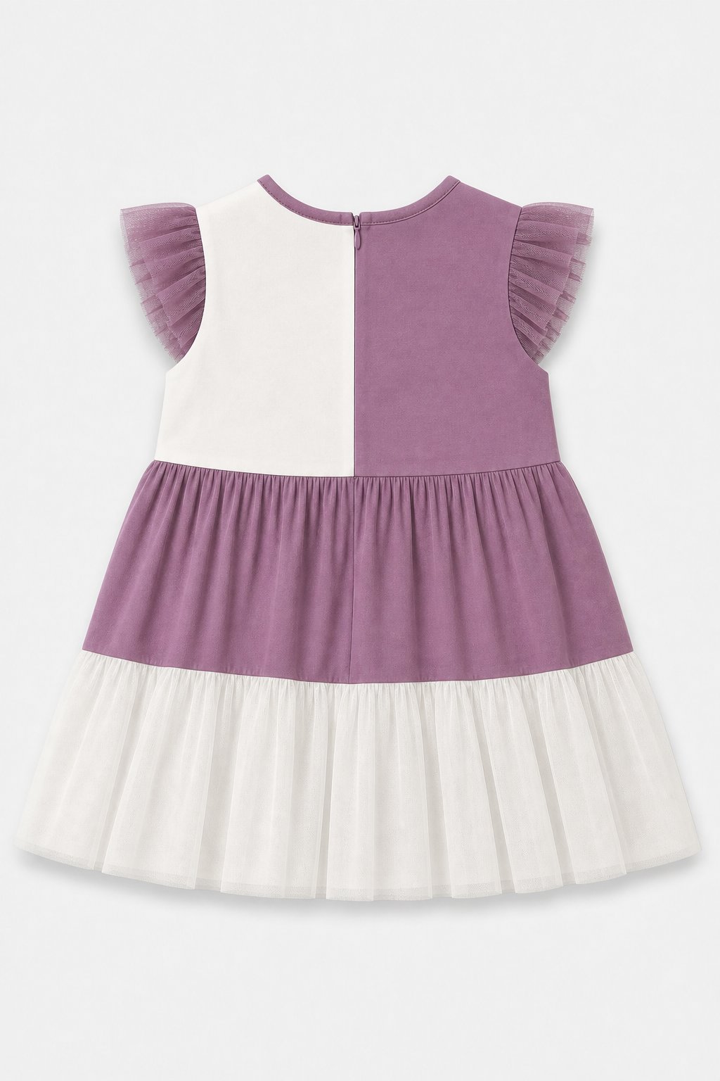 Dusty Plum Color-Block Flutter-Sleeve Dress view 2