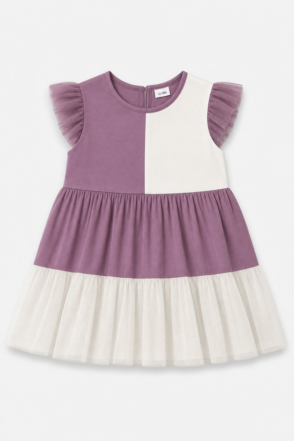 Dusty Plum Color-Block Flutter-Sleeve Dress