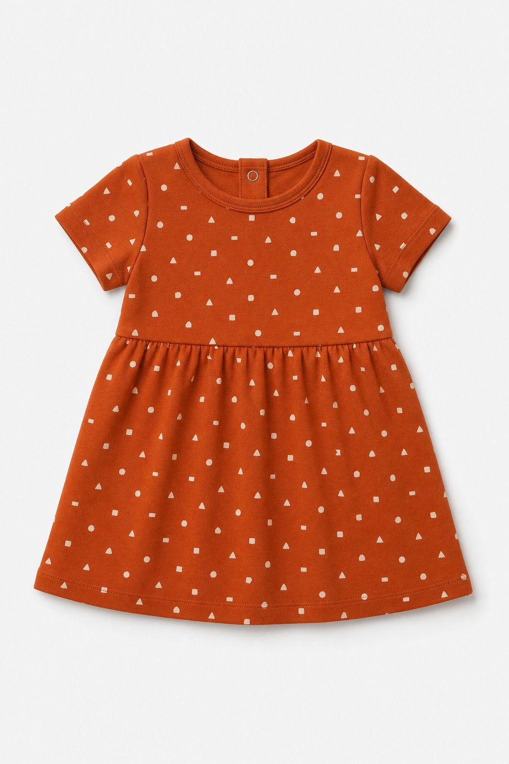 Rust Abstract Geometric Flutter-Sleeve Dress