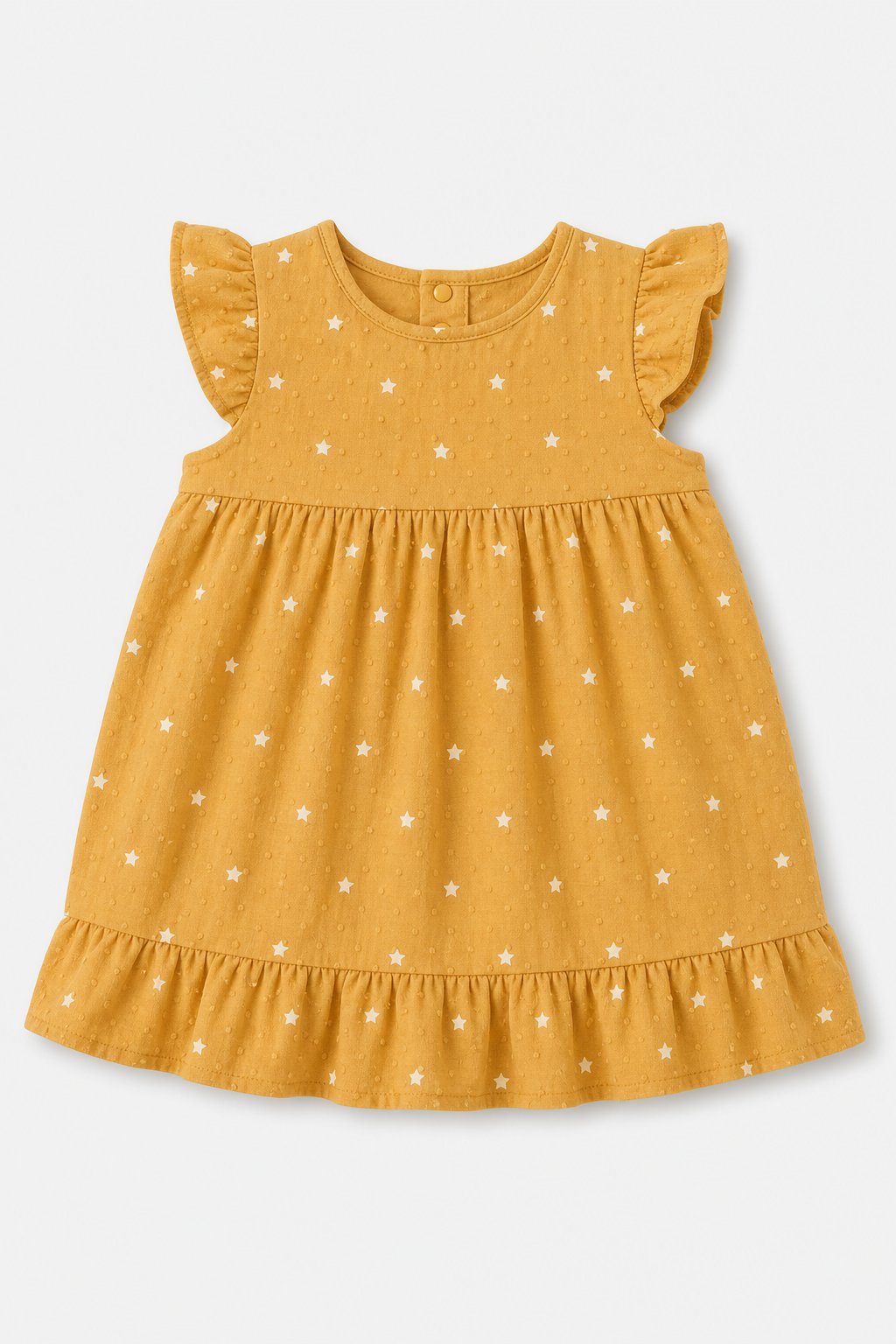 Warm Mustard Star Print Smocked Dress