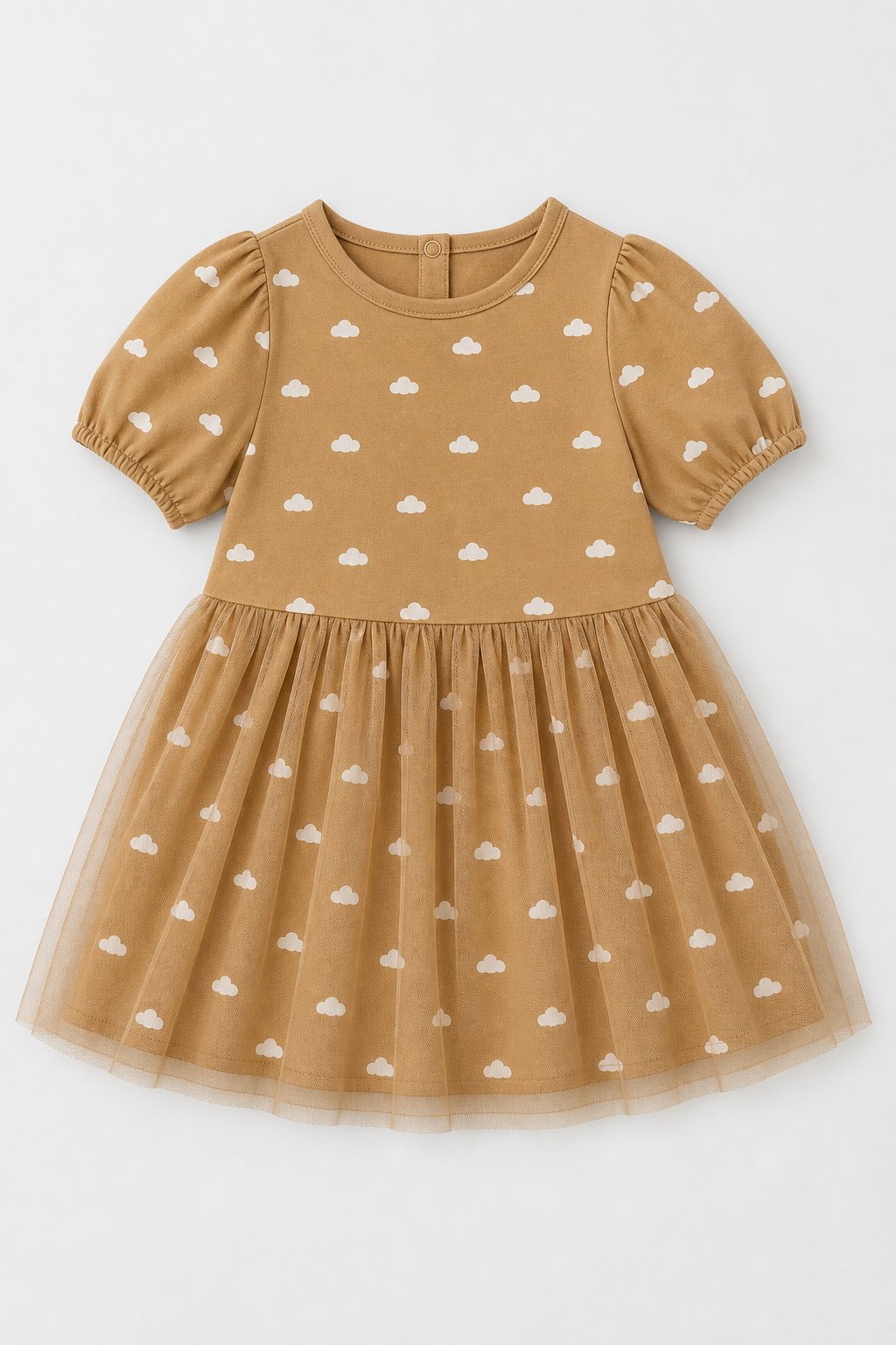 Camel Cloud Print Overall Dress
