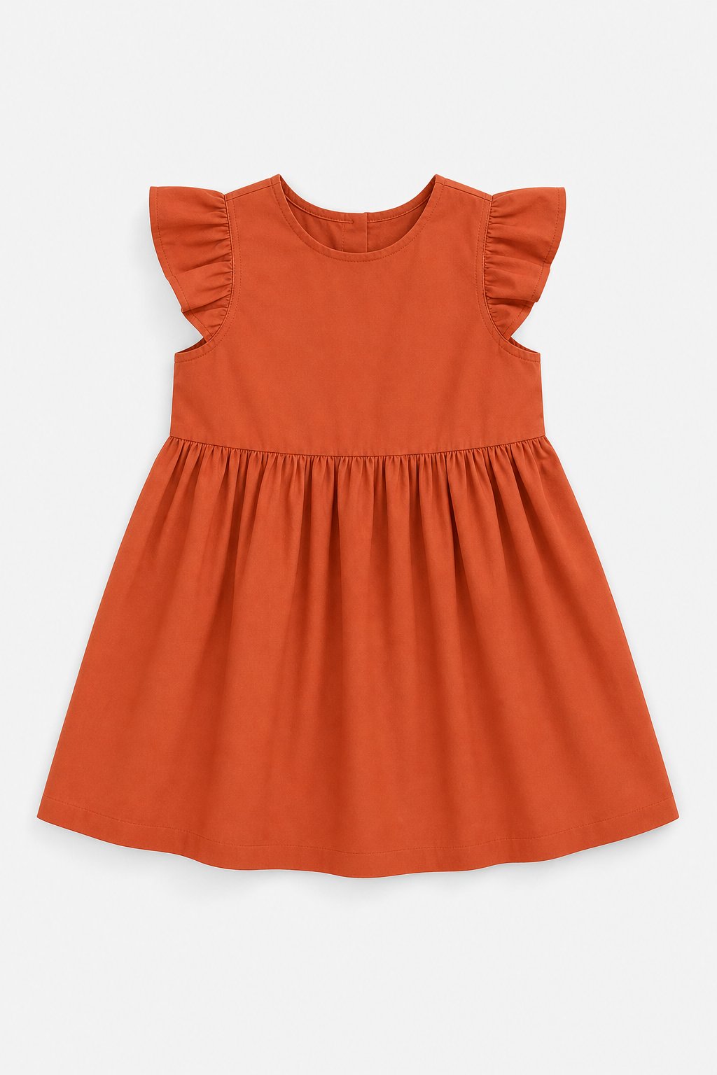 Terracotta Flutter-Sleeve Dress