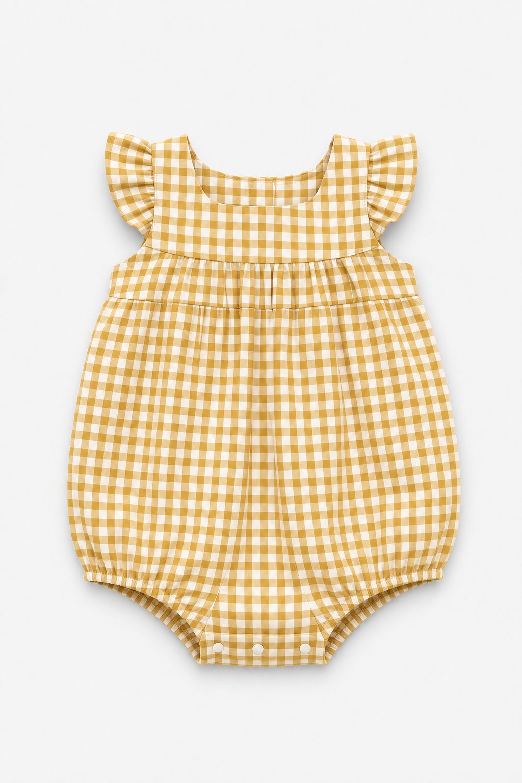 Warm Mustard Gingham Check Romper Dress