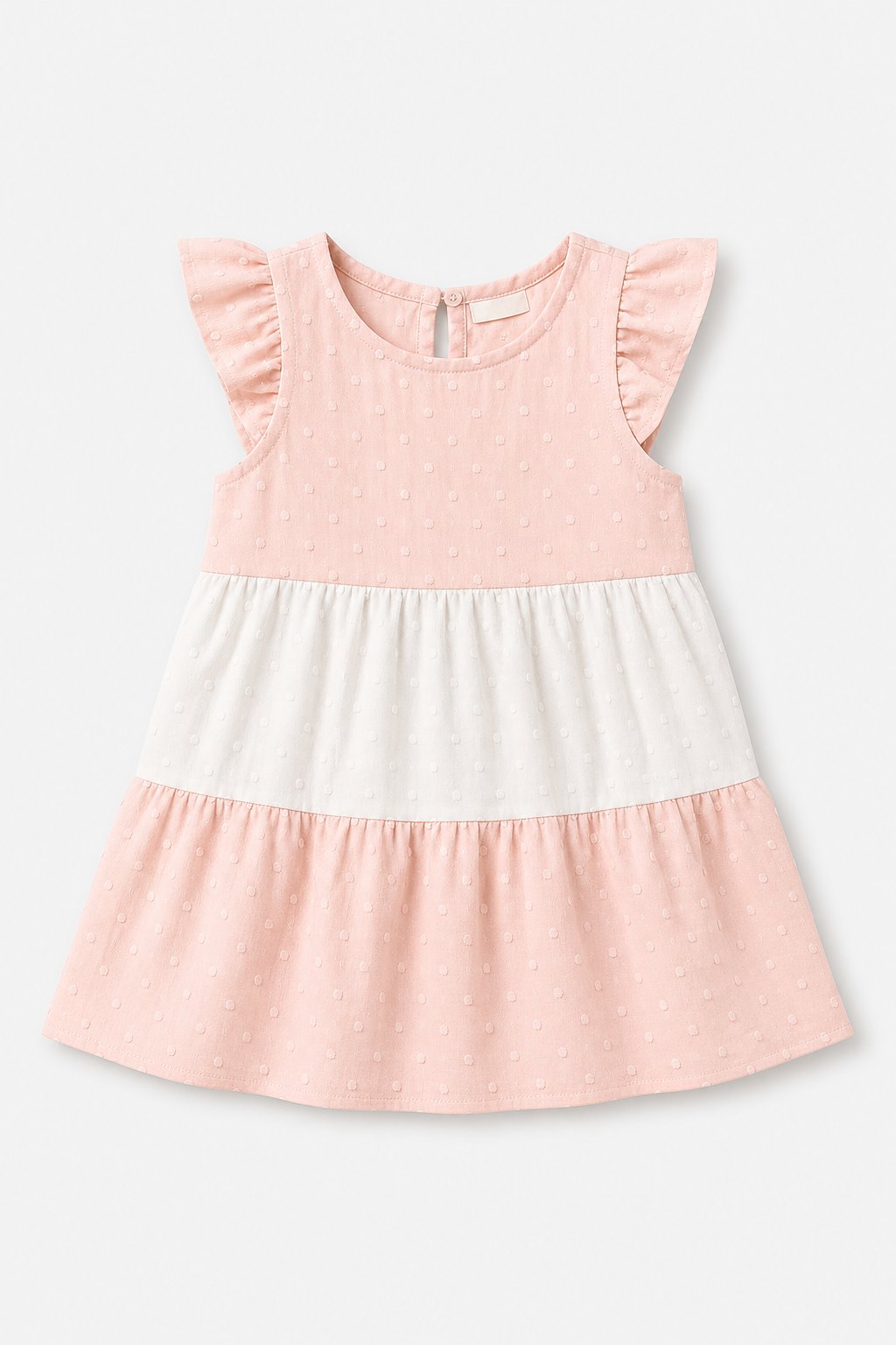 Blush Peach Color-Block Flutter-Sleeve Dress