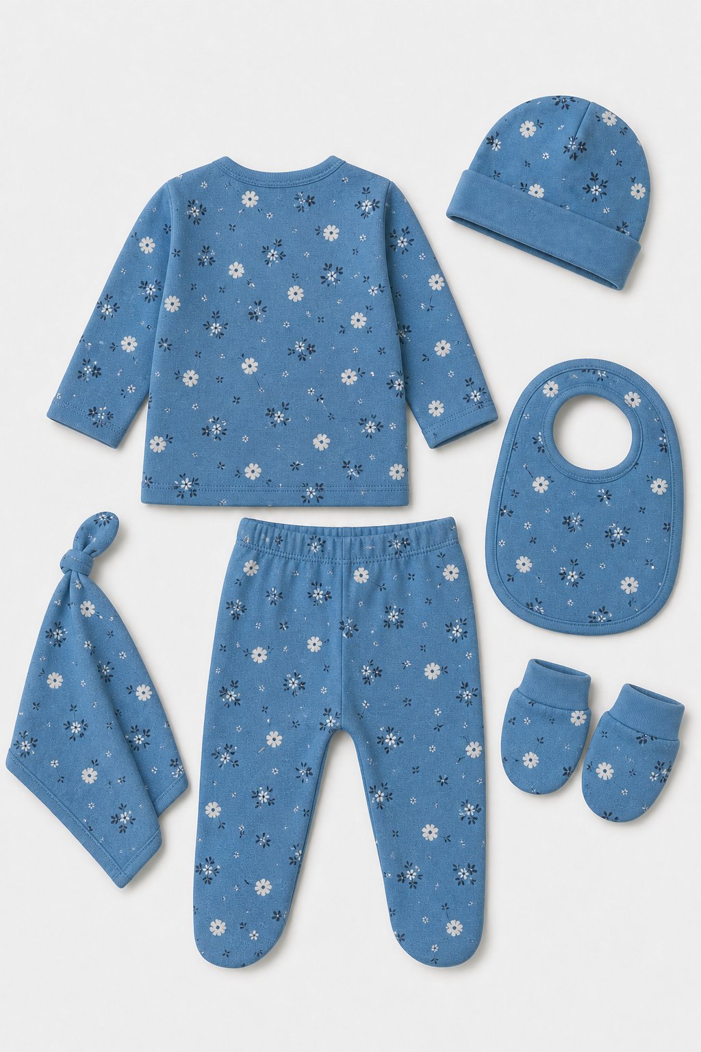 Steel Blue Floral Print 3-Piece Layette Set view 2