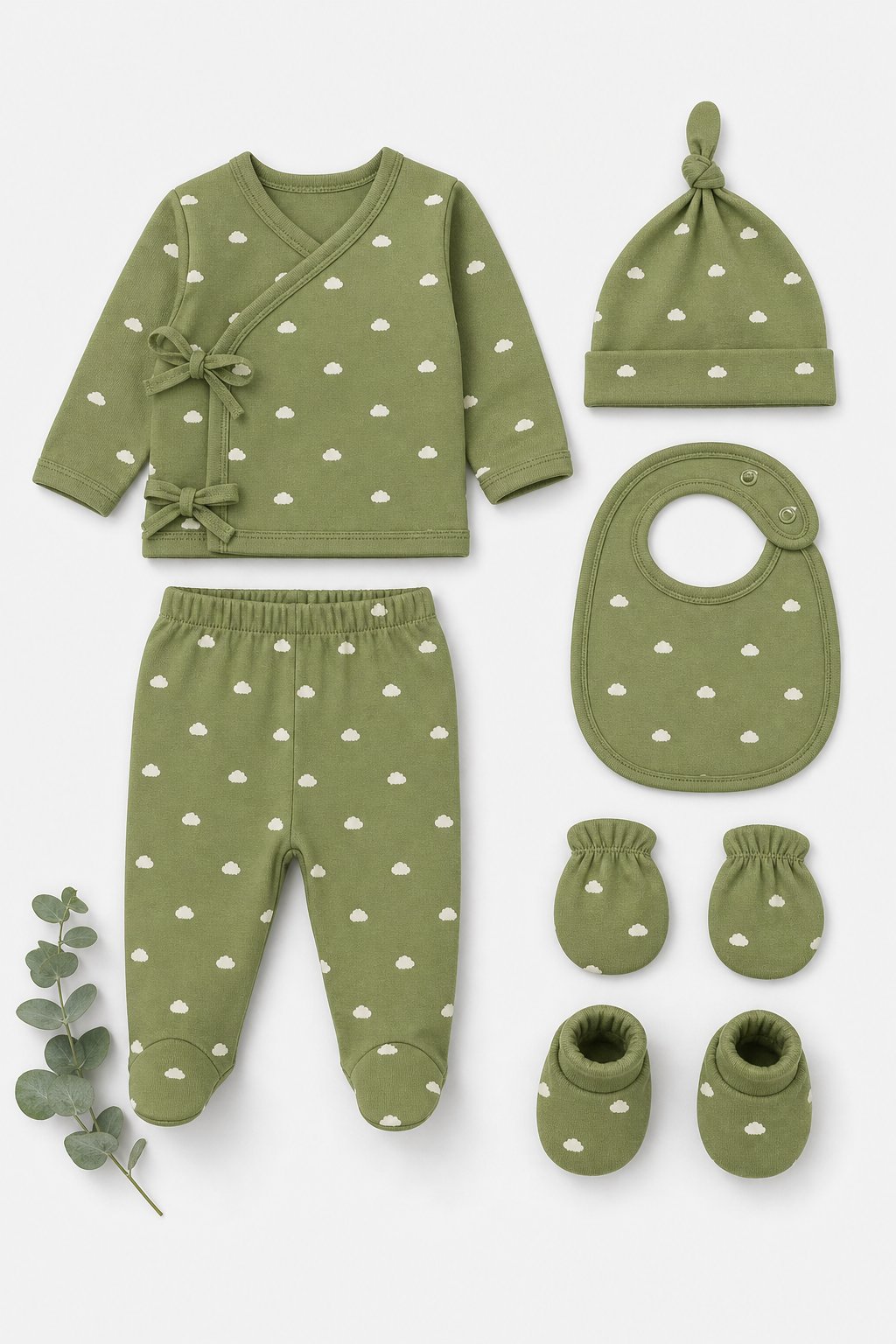 Moss Green Cloud Print 2-Piece Top & Short Set