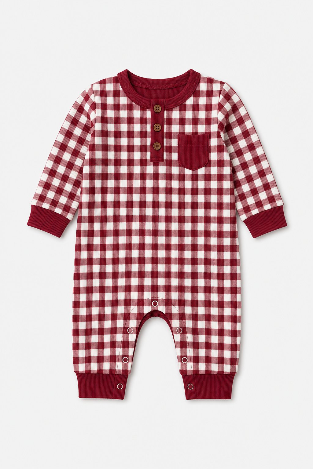 Burgundy Gingham Check 2-Piece Romper Set