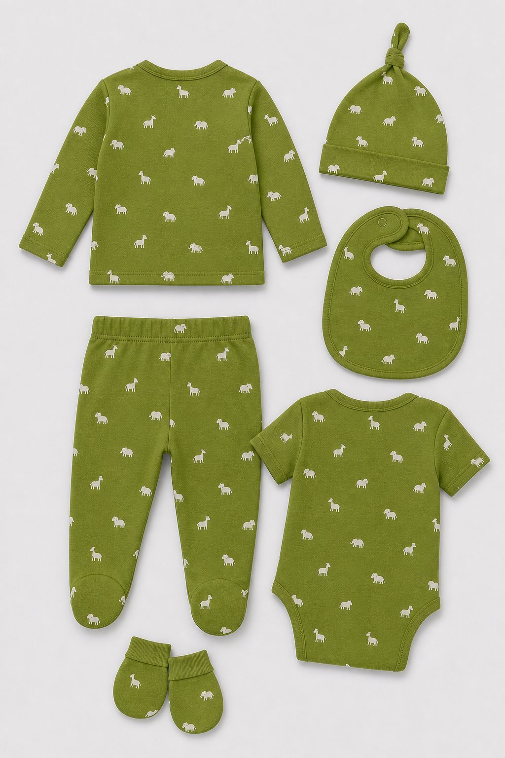 Olive Green Animal Print 3-Piece Layette Set view 2