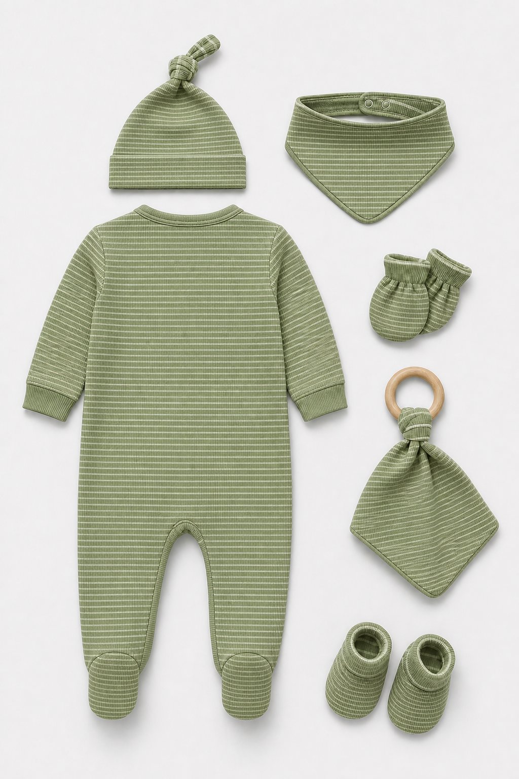 Sage Green Thin Stripes 2-Piece Top & Short Set view 2