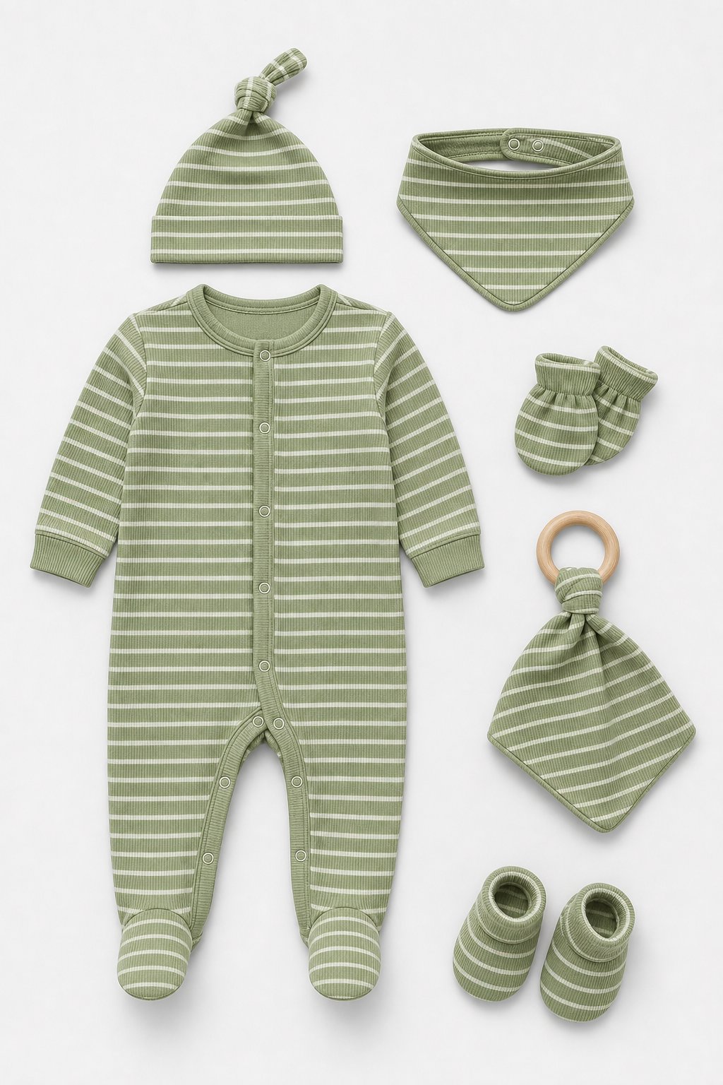 Sage Green Thin Stripes 2-Piece Top & Short Set