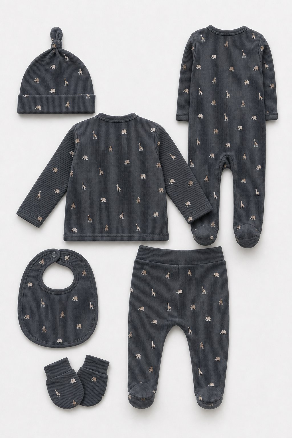 Charcoal Animal Print 3-Piece Layette Set view 2