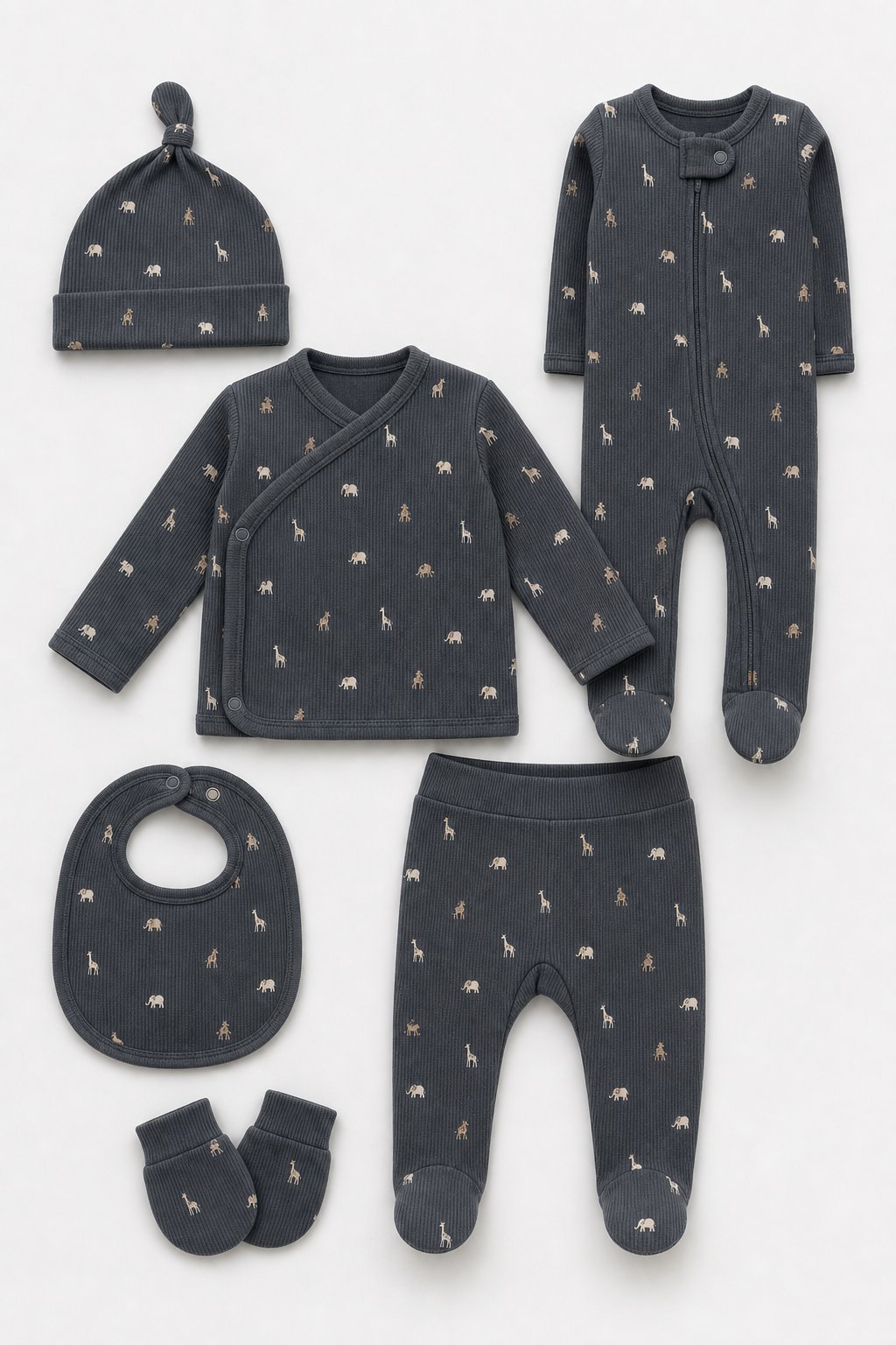 Charcoal Animal Print 3-Piece Layette Set