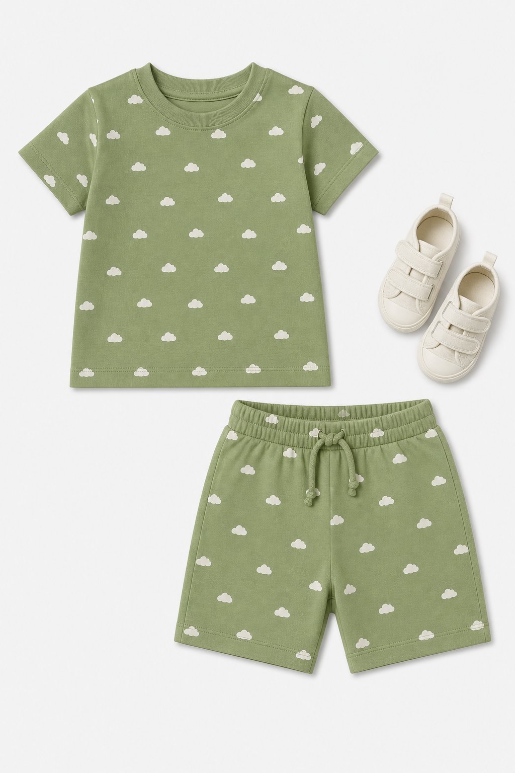 Sage Green Cloud Print 2-Piece Top & Short Set