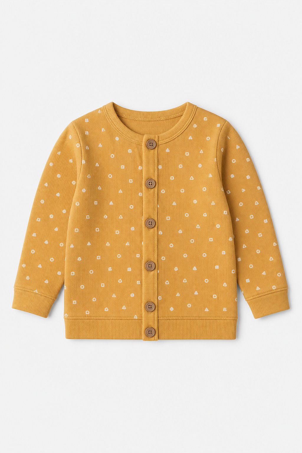 Warm Mustard Abstract Geometric 3-Piece Cardigan Set