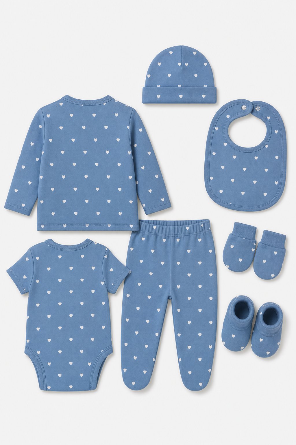 Denim Blue Heart Print 3-Piece Layette Set view 2