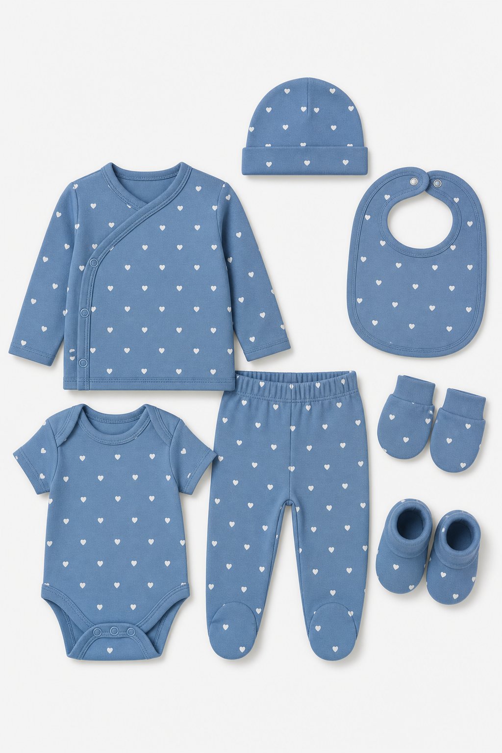 Denim Blue Heart Print 3-Piece Layette Set