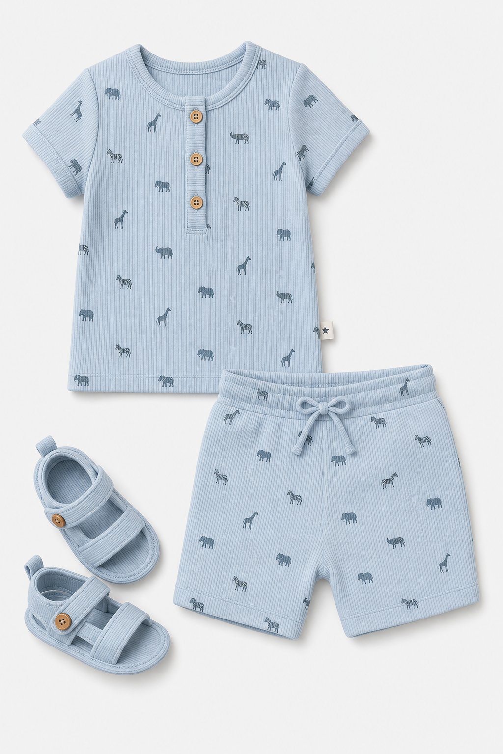 Mist Blue Safari Animal Print 2-Piece Top & Short Set