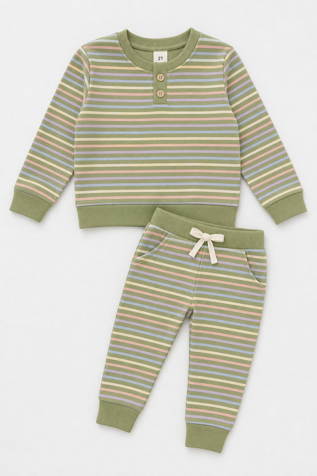 Sage Green Rainbow Stripe 2-Piece Overall Set