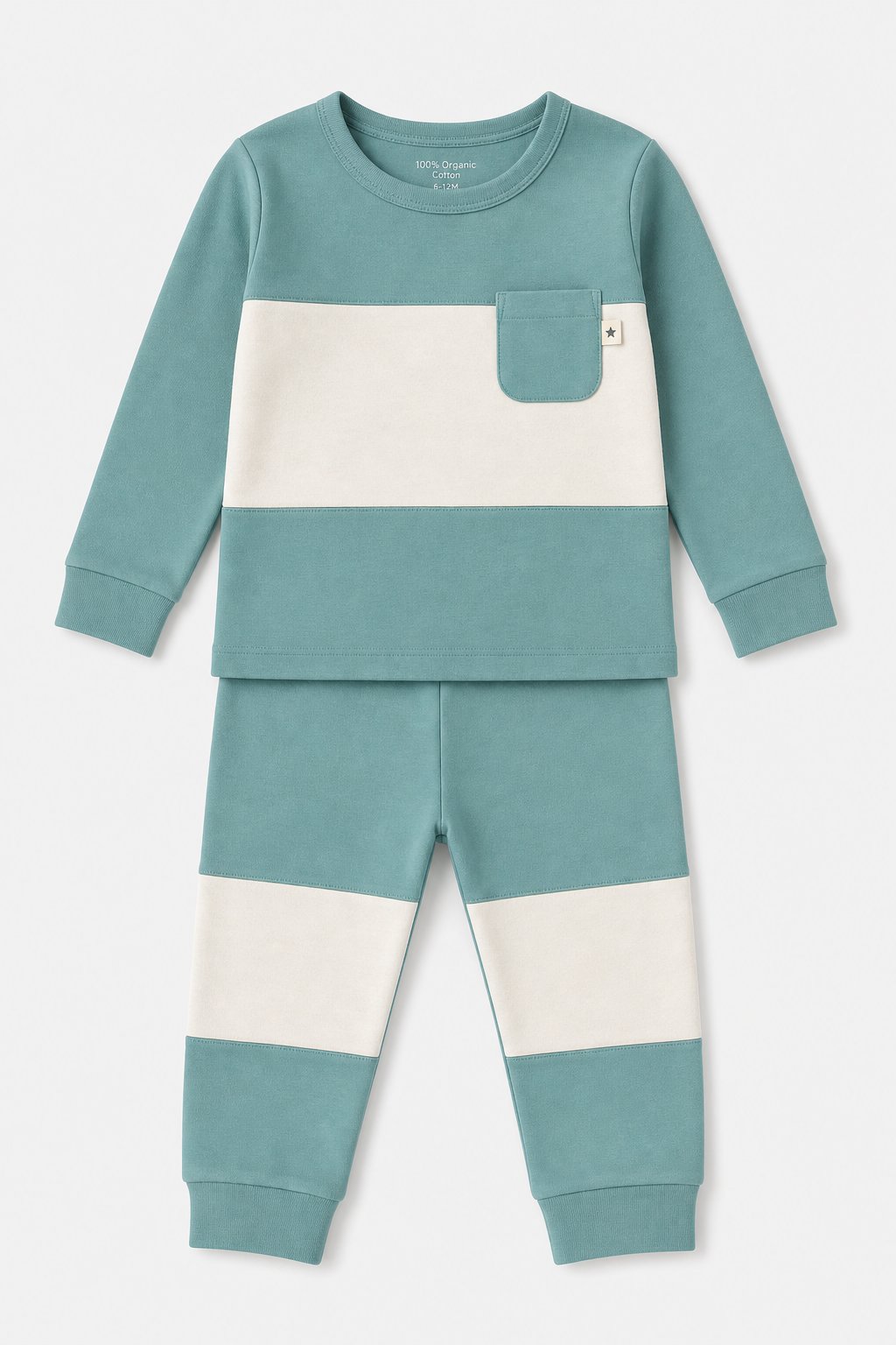 Dusty Teal Color-Block 1-Piece Footie Pajamas
