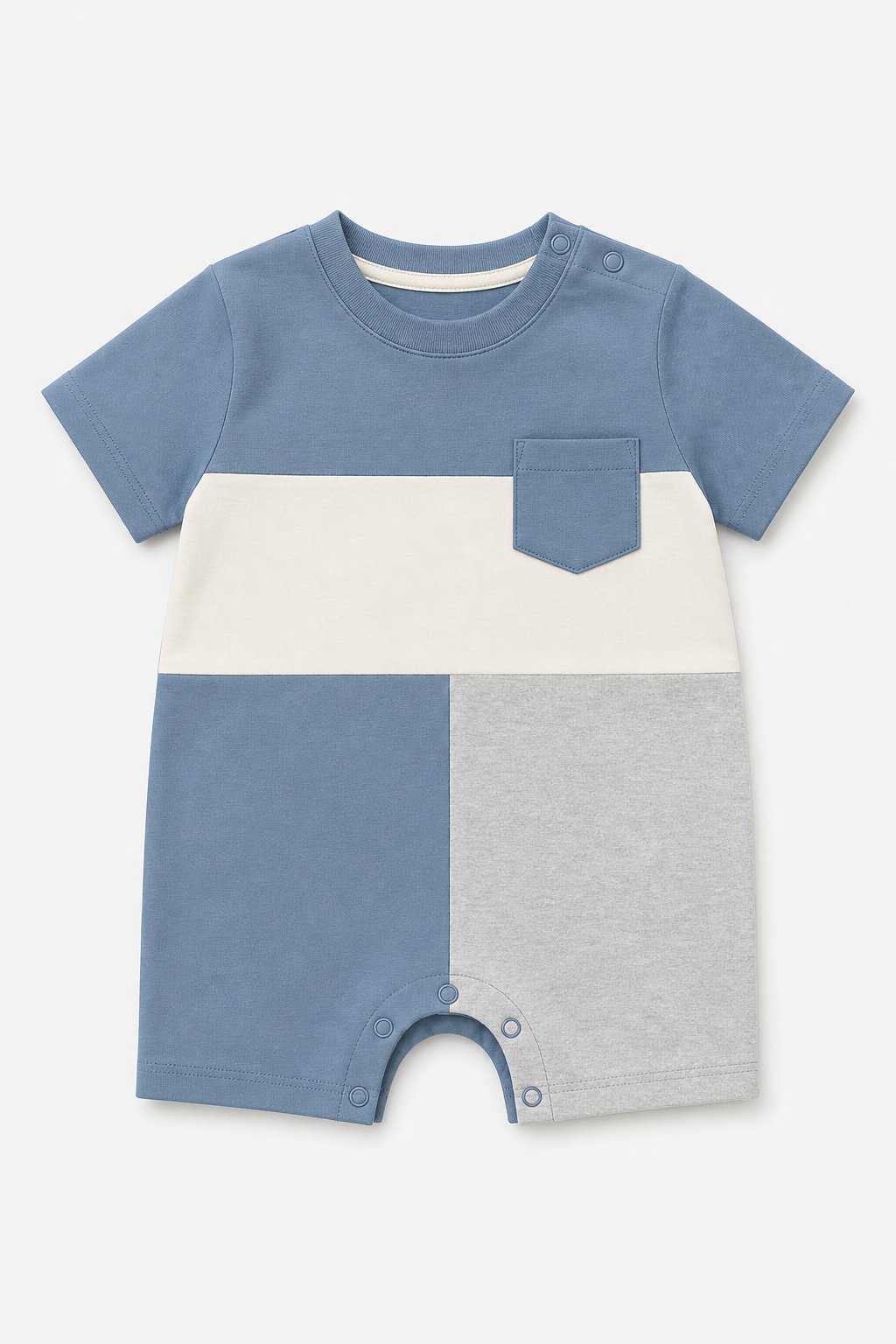Denim Blue Color-Block Pajama Romper
