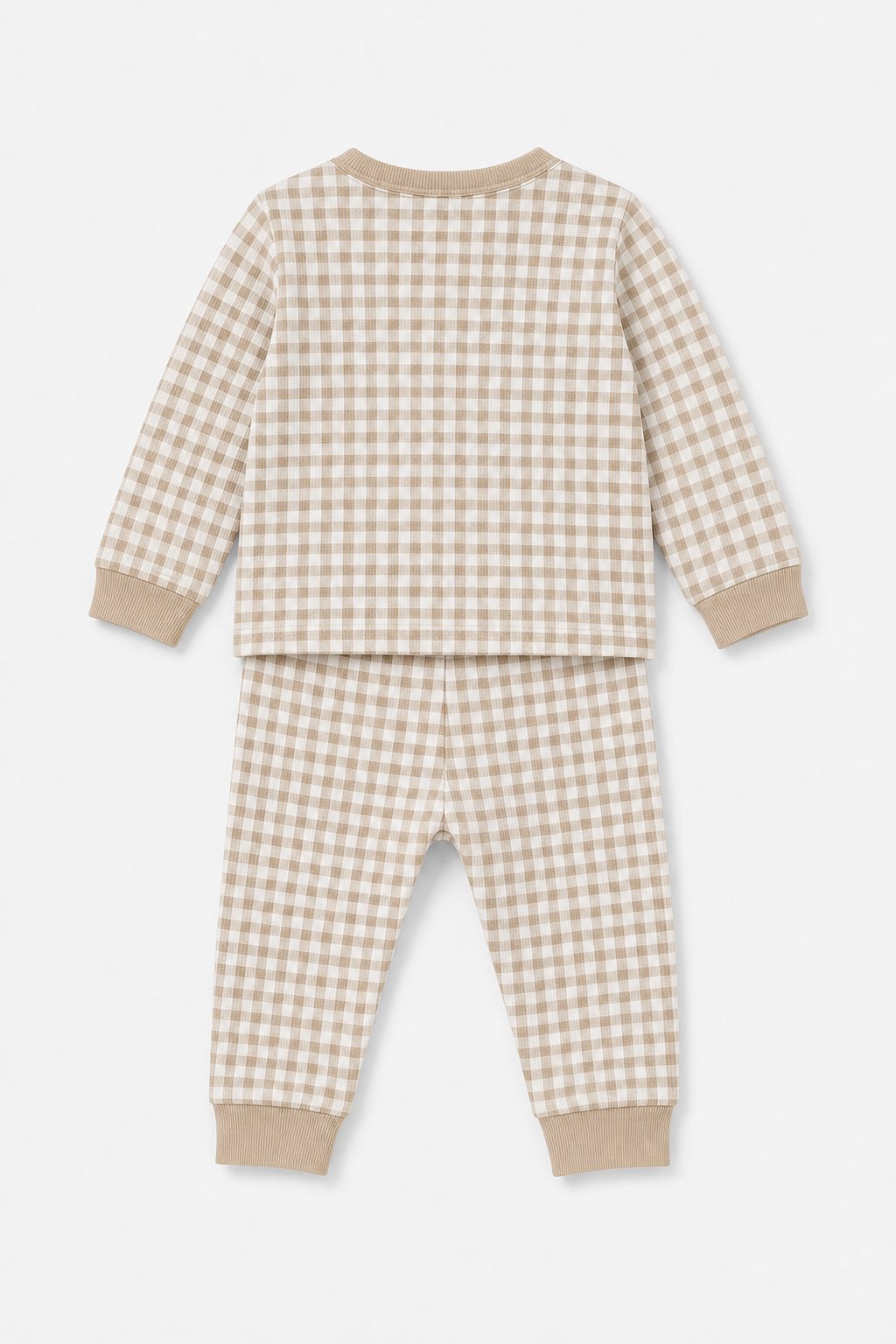 Soft Taupe Gingham Check 2-Piece Snug-Fit Pajamas view 2