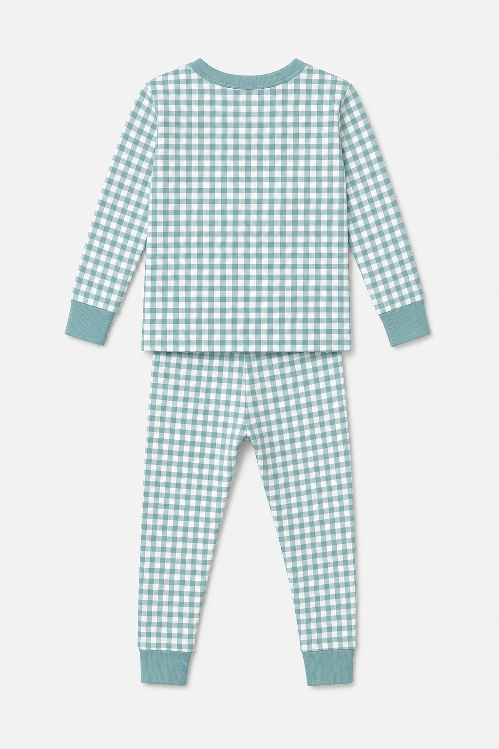 Dusty Teal Gingham Check 2-Piece Loose-Fit Pajamas view 2