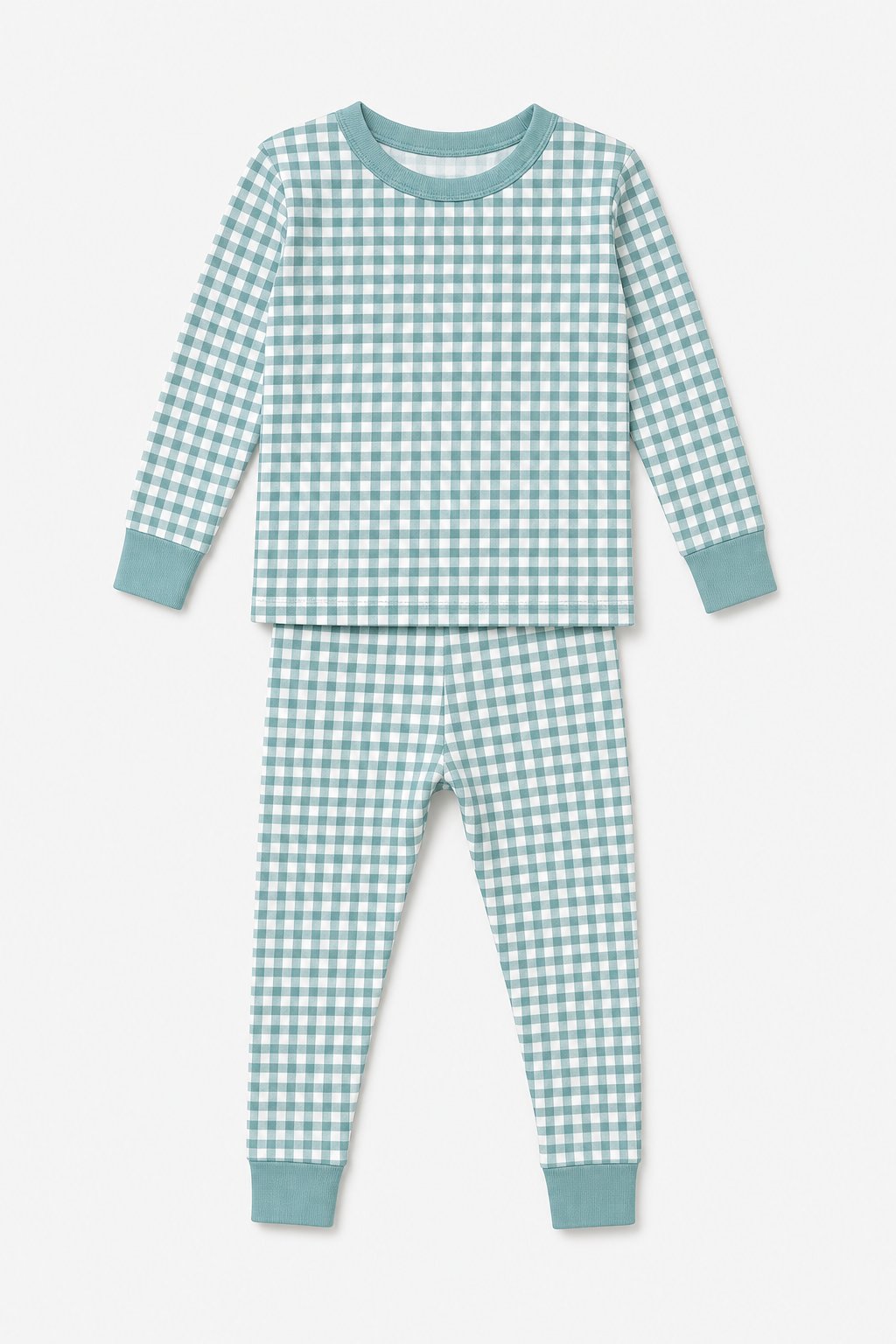 Dusty Teal Gingham Check 2-Piece Loose-Fit Pajamas