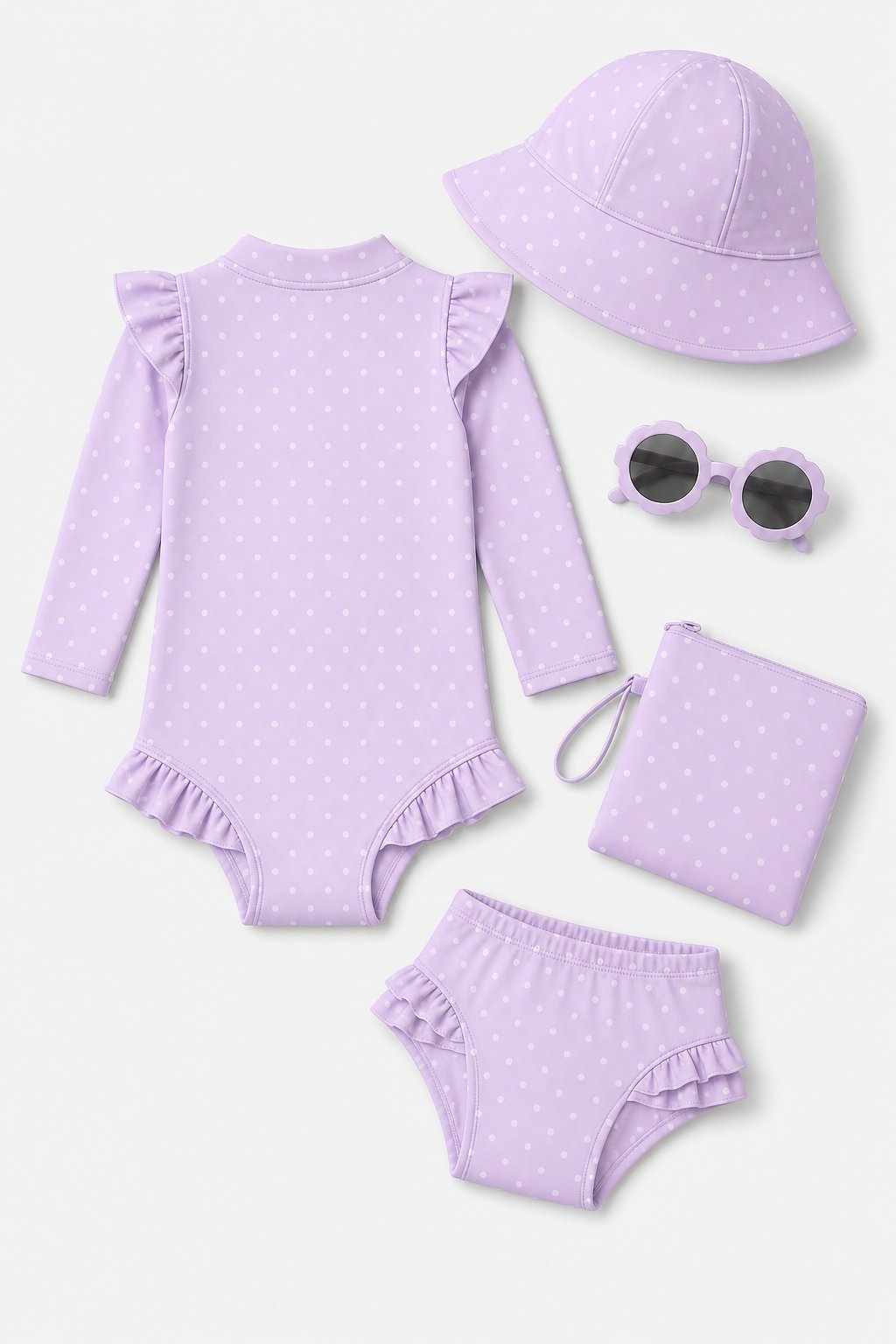Mauve Polka Dot Rash Guard Set view 2