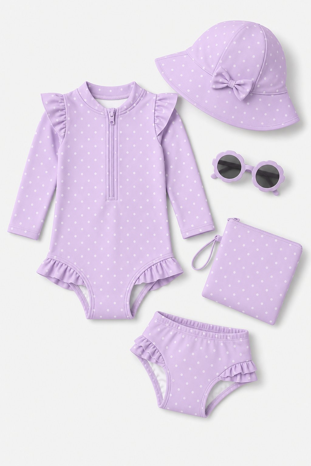 Mauve Polka Dot Rash Guard Set