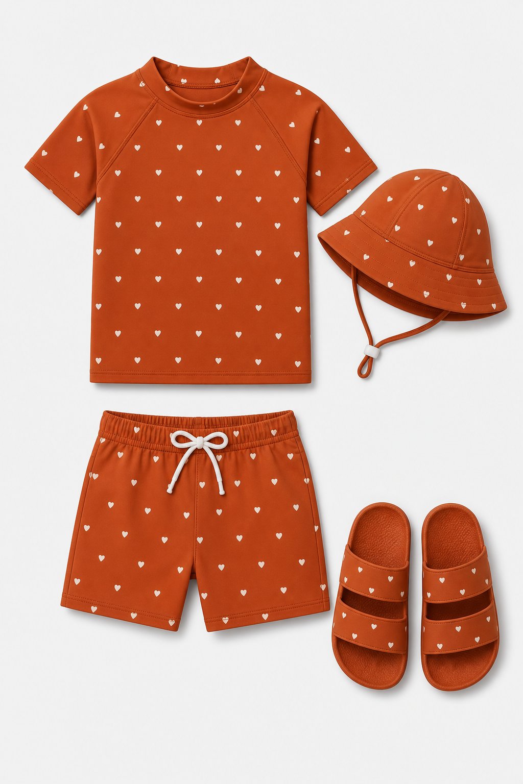 Rust Heart Print Rash Guard Set