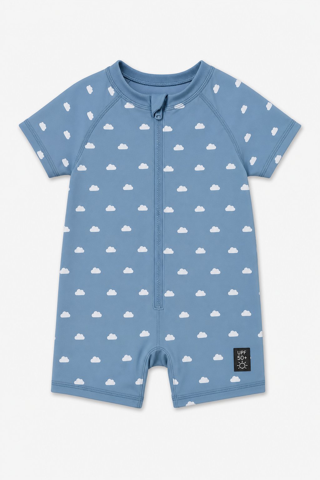 Denim Blue Cloud Print Swim Romper