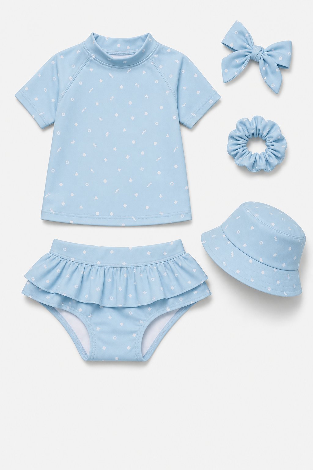 Powder Blue Abstract Geometric Rash Guard Set