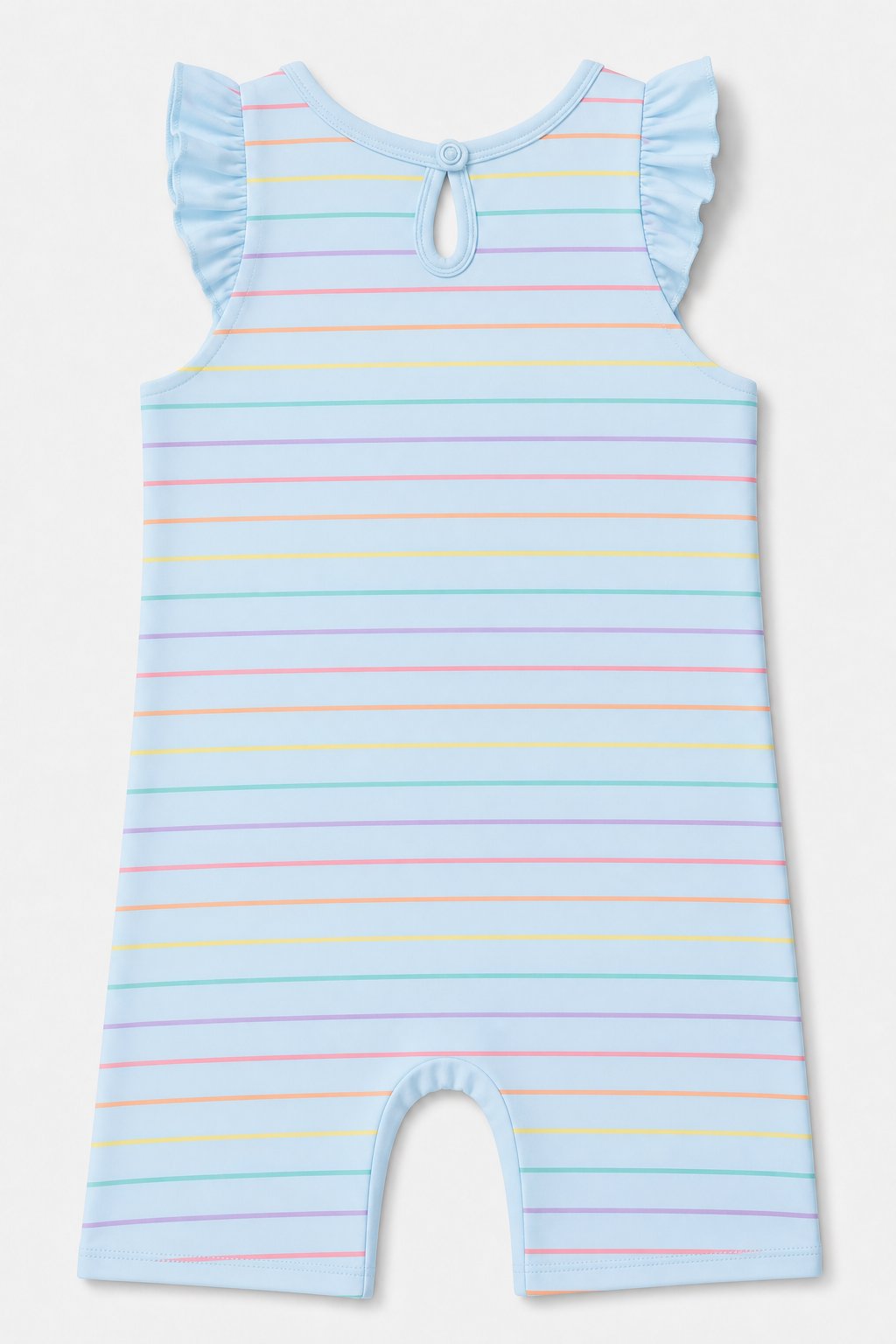 Powder Blue Rainbow Stripe Swim Romper view 2