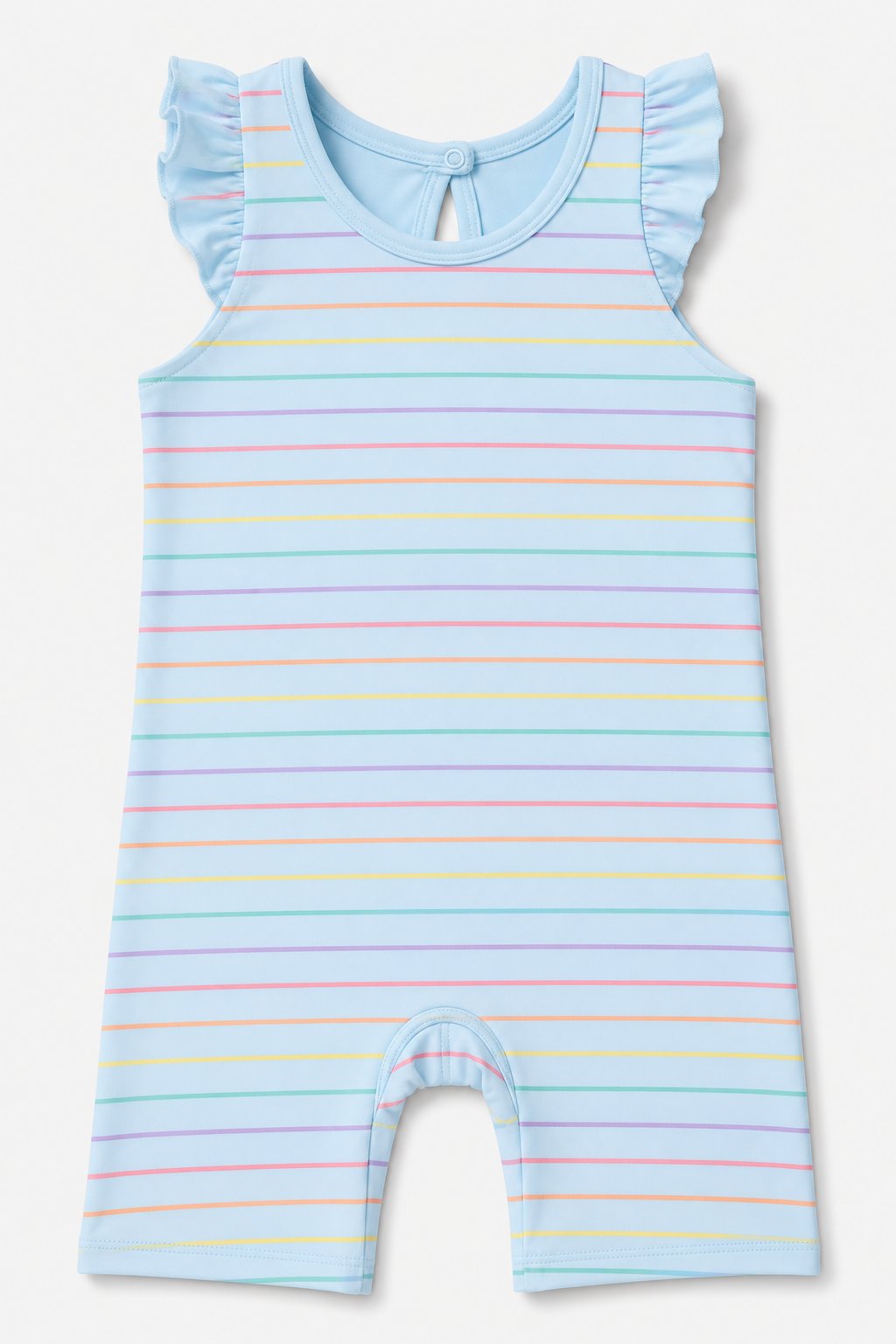 Powder Blue Rainbow Stripe Swim Romper