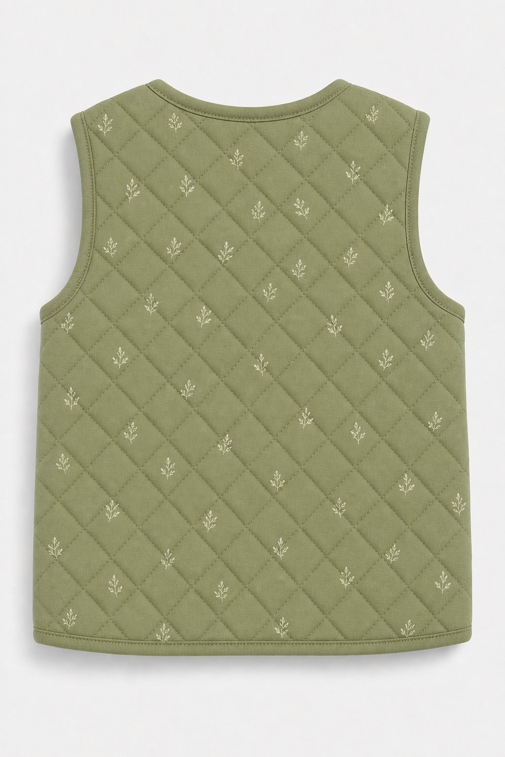 Sage Green Botanical Print Puffer Vest view 2